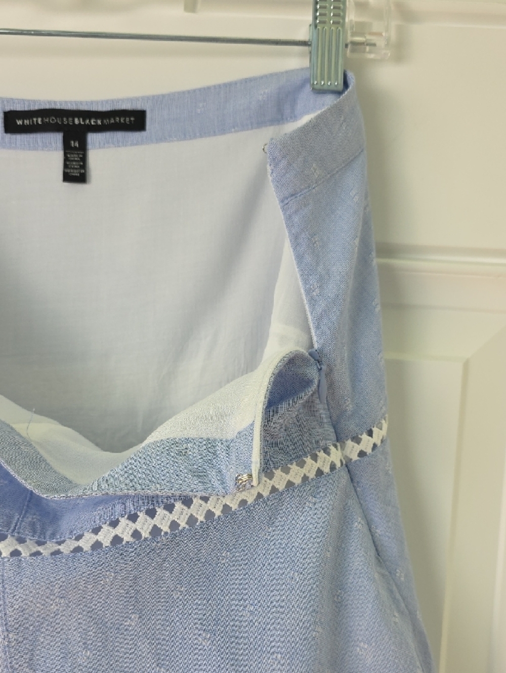White House Black Market Light Blue A-Line Mini Skirt with Lace Trim. Size 14 - Picture 3 of 9